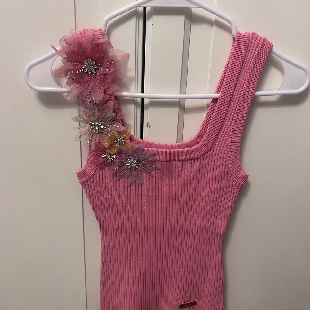 Aje Pink Ribbed Top with Gold Detail